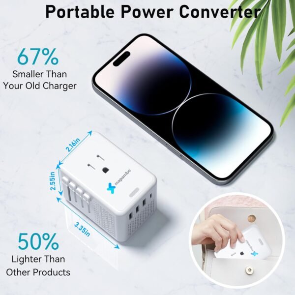 Mapambo Upgraded 220V to 110V Voltage Converter US to Europe Travel Adapter for Hair Dryers with Fast Charging International Universal Travel Adapter with 3 USB A and 1 USB C - Image 6