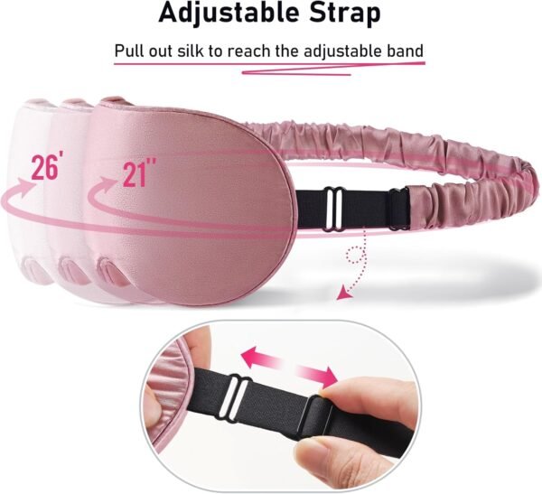 LitBear 100% 22 Momme Mulberry Silk Sleep Mask - 3D Contoured Eye Mask for Men & Women, Soft Breathable Sleeping Mask with Adjustable Strap, Perfect Blocks Light for Sleeping (Bean Pink) - Image 5
