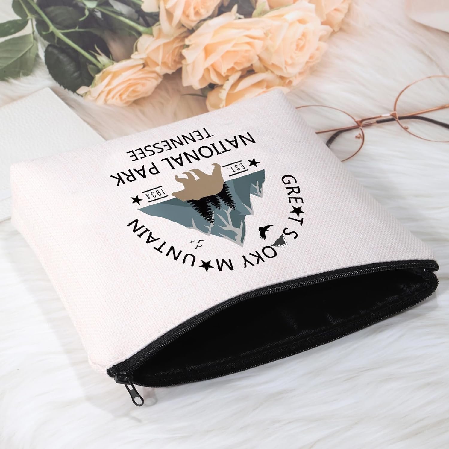 POFULL Retro National Park Gift National Park Cosmetic Bag Black Bear Hiking Gift (GREAT SMOKY bag) - Image 4