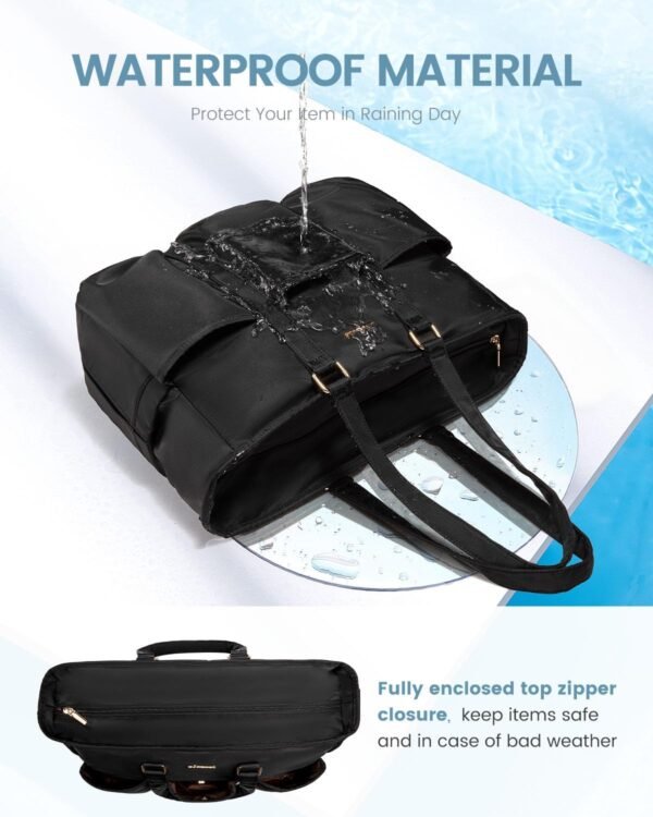 LOVEVOOK 17 Inch Laptop Tote Bag for Women Work, Teacher Tote Bag Nurse Bag, Professional Utility Computer Bag For Work/Travel/College/Daily, Large Purse Handbag With Trolley Sleeve & Large Cup Holder - Image 7