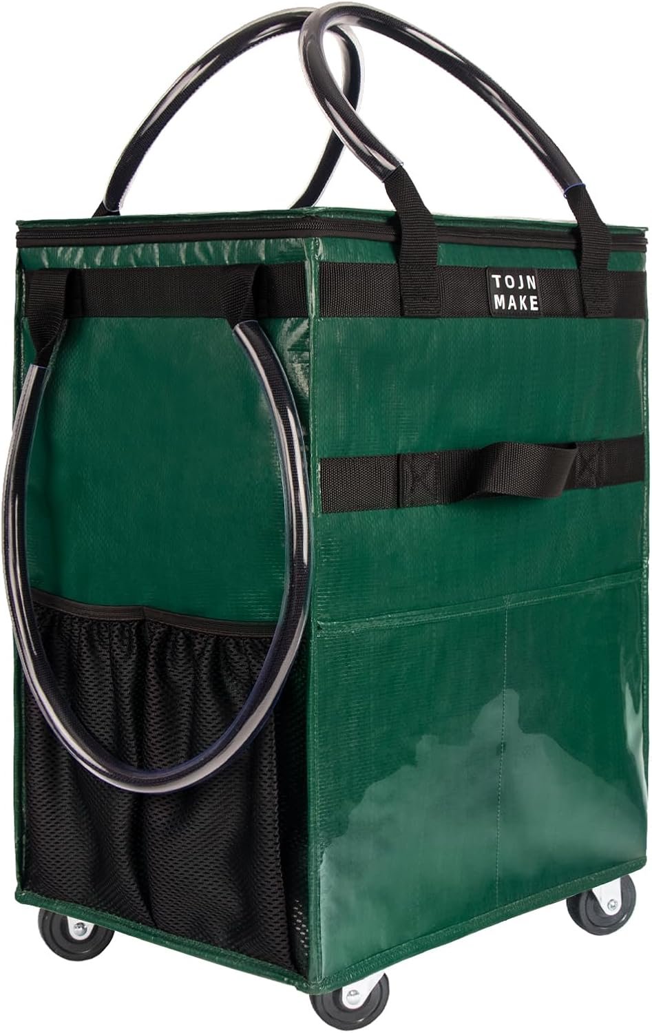 Reusable Grocery Bag On Wheels Shopping Trolley with 8 Pockets and Zipper Cover Foldable Rolling Tote, Heavy Duty Handles, Carries Up to 66 LBS Medium