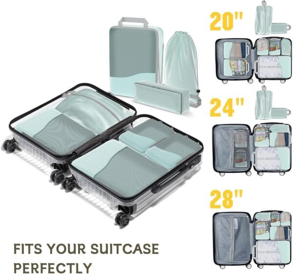 Compression Packing Cubes 8 Set, Dual Zipper Compression Packing Cubes for Travel, See-Through Mesh Packing Bags for Suitcases, packing cubes with shoe bag - Image 9