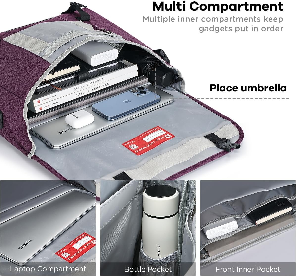 OIWAS Messenger Bag for Women, 15.6 Inch Laptop Crossbody Bags Men Casual Satchel Shoulder Bag College Travel Office Briefcase - Image 2