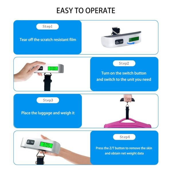 Luggage Scale, Portable Luggage Weight Scale with 2 Luggage Tags, LCD Weight Display and 4 Unit Switching Functions, 110lb Luggage Scale Travel Digital for Luggage, Travel,Backpacks, Handbags(Sliver) - Image 3