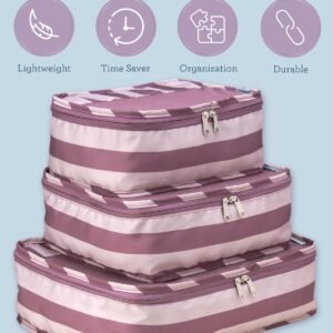 Bliss Travel Packing Cubes – 3 Pack/4 Pack/5 Pack Compact Suitcase Organizer, Durable Mesh Front Travel Cubes for Packing, Organizer Bags for Clothes, Toiletries, Cosmetics, Laundry, 3PC Pink Gaze