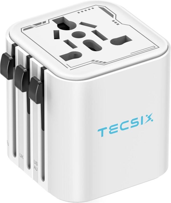 Universal Travel Adapter Worldwide, TECSIX Compact Travel Power Plug Adapter (Type A C G I), 2500W Internetional Wall Charger Outlet Adaptor to Europe, India, UK, US, AUS, Asia 200+ Countries