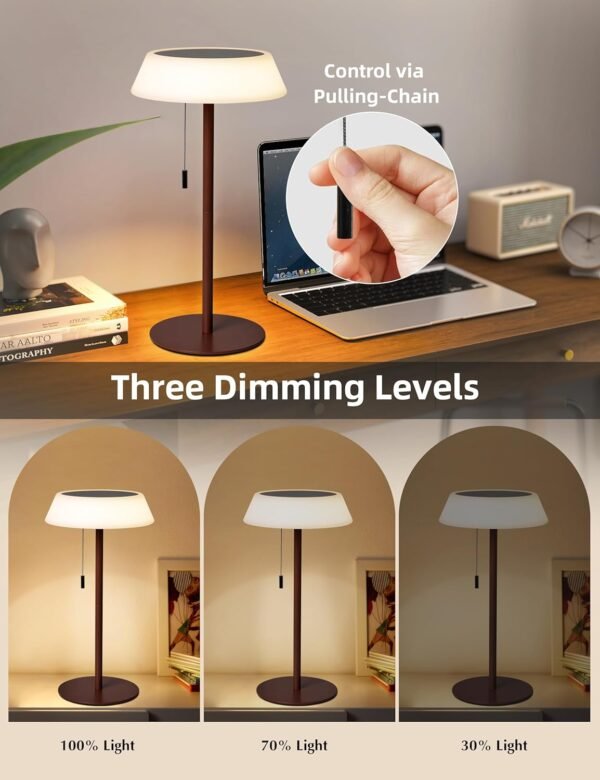 Solar LED Outdoor Table Lamp Waterproof, 3 Level Dimmable Desk Night Light, Portable Cordless USB Rechargeable, for Home/Deck/Patio/Garden (Bronze) - Image 3