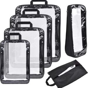 BAGAIL Transparent Compression Packing Cubes, Clear and Visible Travel Packing Organizer for backpack and suitcase