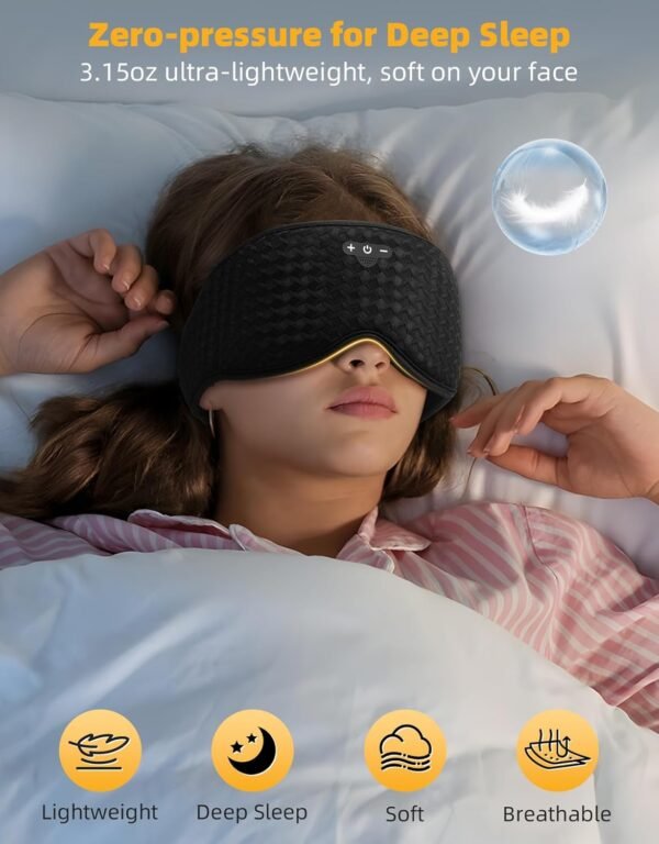 3D Contoured Sleep Mask with Bluetooth Headphones, Adjustable Blackout Sleeping Mask, Easy Installation Sleeping Headphones with Ultra-Thin Stereo Speakers for Men, Women - Image 4