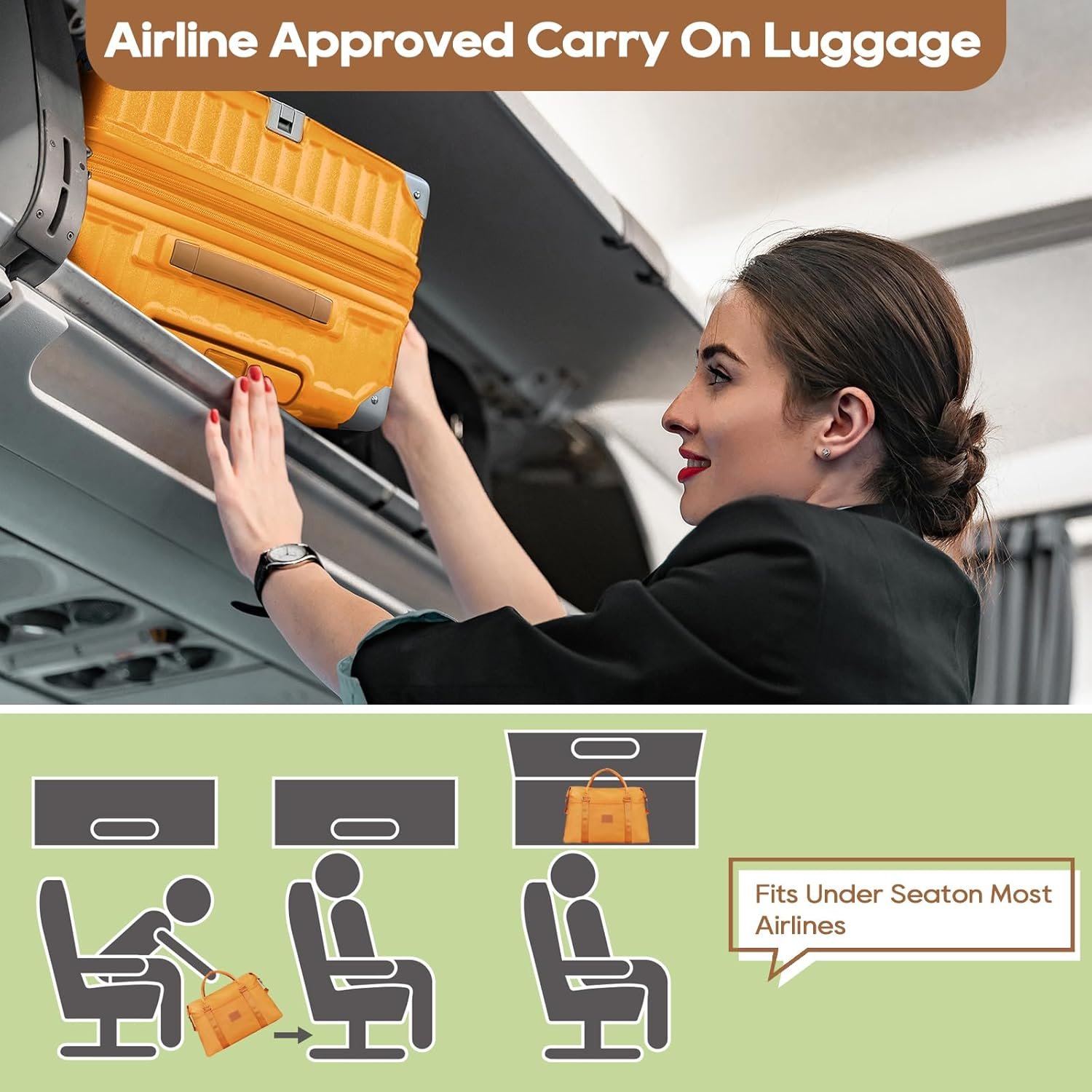 Joyway 20in Carry On Luggage with Cup Holder and USB Port, 25% Expandable Capacity, Smart Suitcase with Anti Slip Wheels and Handbag, Perfect for Men and Women 3 Piece Set Orange - Image 7