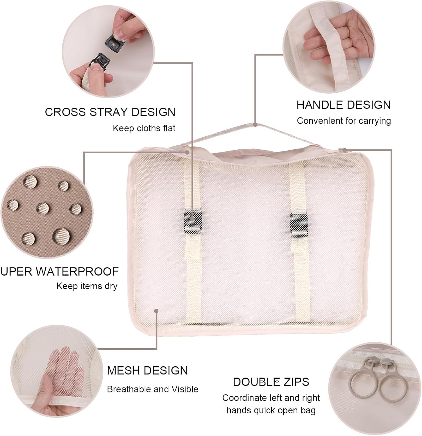 Packing Cubes for Travel Bags Suitcase Organizer Travel Cubes for Packing Luggage Organizer Bags for Packing Gifts for Men (Beige 7 Pcs) - Image 3