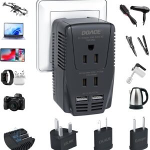 DOACE 2000W Voltage Converter US to Europe – 220V to 110V Converter for European Travel for Hair Dryer Straightener Curling Iron, 2300W Travel Power Adapter for Laptop Tablet Camera Cell Phone