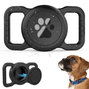 SANKALA Airtag Dog Collar Holder, [1 Pack] Waterproof Dog Airtag Holder, Silicone Full Body Covered Anti-Lost Protective Apple Air Tag Holder for Pet Collar – Fits All Width Collars, Black