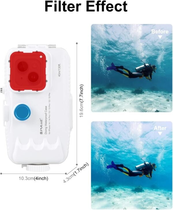 PULUZ 40m/130ft Waterproof Diving Case for iPhone 15 Pro Max/15 Plus /14 Plus / 14 Pro Max / 13 Pro Max /12 Pro Max/for Surfing Snorkeling Floating Photo Video Taking Underwater Housing Cover White - Image 5