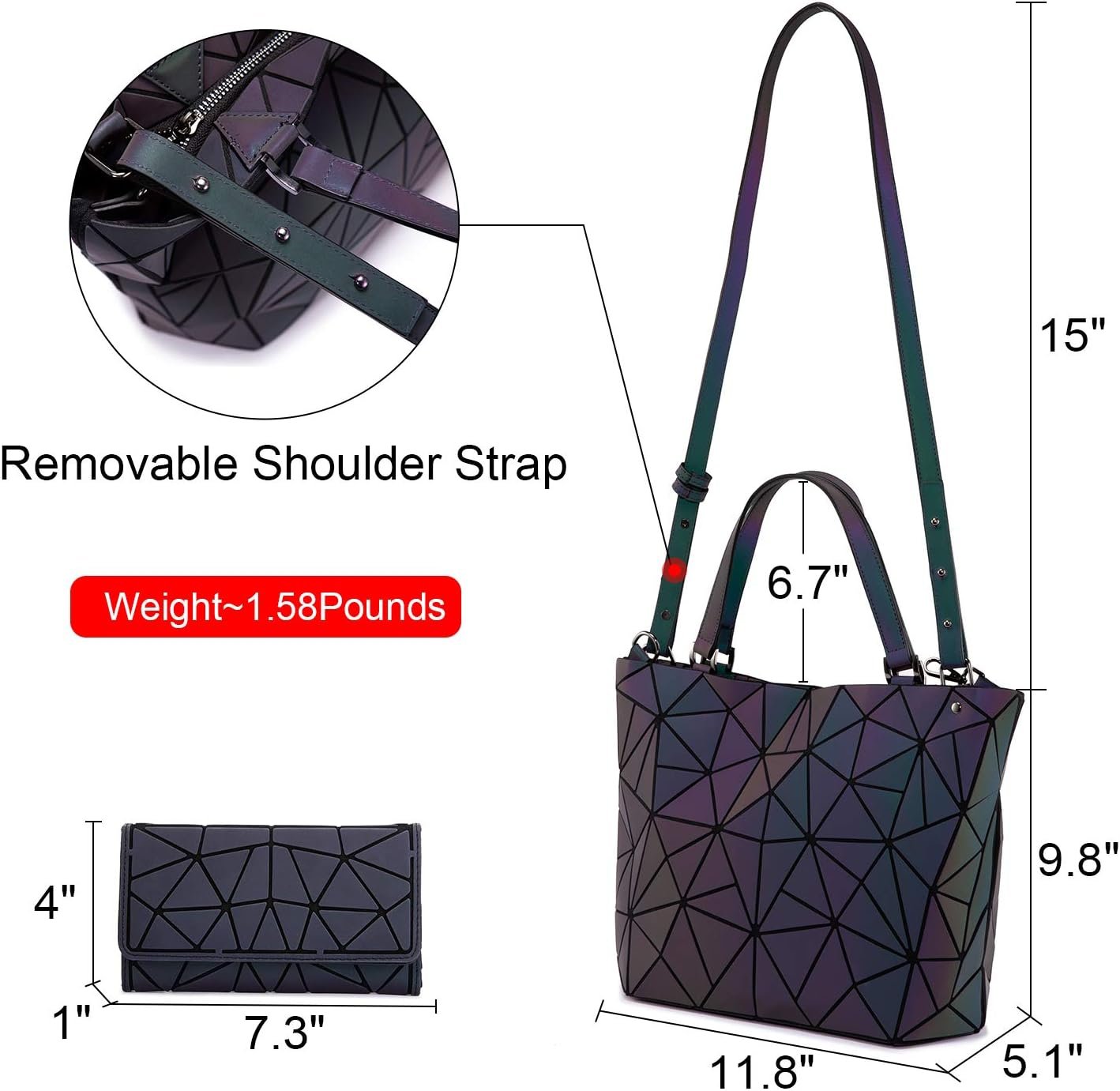 LOVEVOOK Geometric Luminous Purses and Handbags for Women Holographic Reflective Crossbody Bag Wallet - Image 6