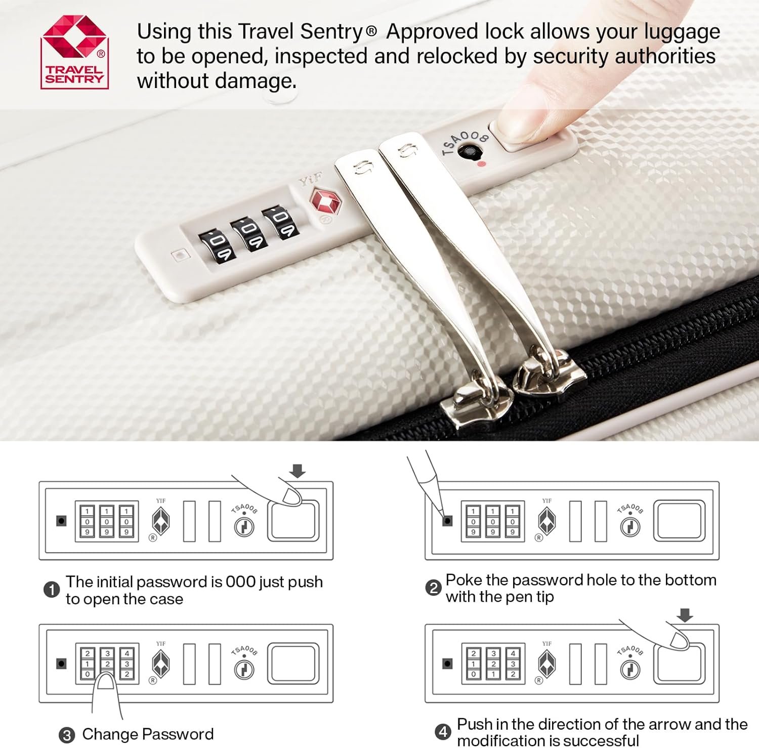 Hanke 20 Inch Carry On Luggage with Wheels PC Hard Shell Suitcase Top Opening Aluminum Frame Travel Luggage Suitcases for Woman Men Gifts.(Ivory White) - Image 7