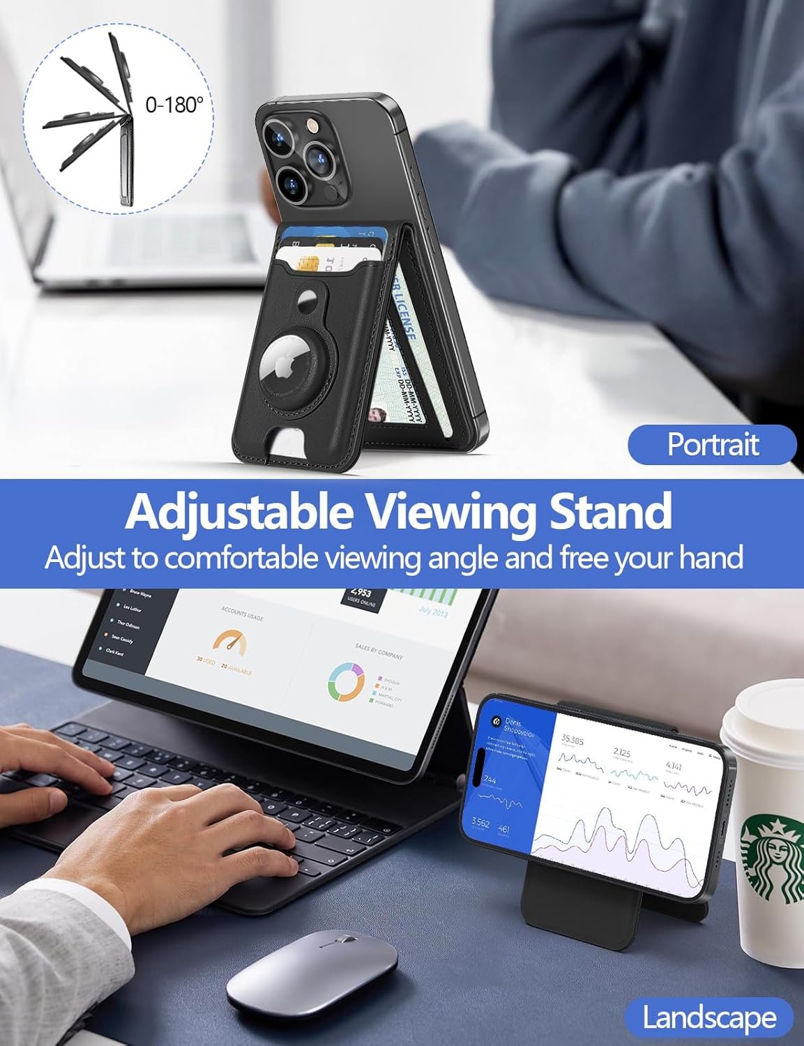 for Magsafe Wallet with Airtag Holder, Magnetic Wallet for iPhone 16/15/14/13/12 Series, 6 Cards Holder, ID Window, Adjustable Stand, Magnetic Phone Wallets, Leather RFID for iPhone Wallets, Black - Image 3