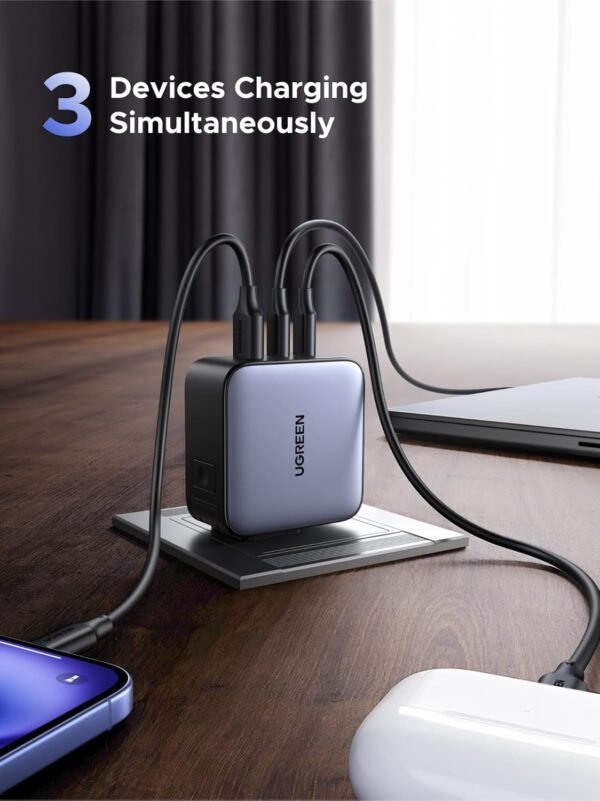UGREEN 65W USB C Travel Adapter, Foladable Fast GaN Charger with US/UK/EU 3 Plugs, 3-Port International Power Adapter for MacBook Air/Pro, Dell XPS, iPhone 16/15, iPad, Galaxy S25, Steam Deck - Image 2
