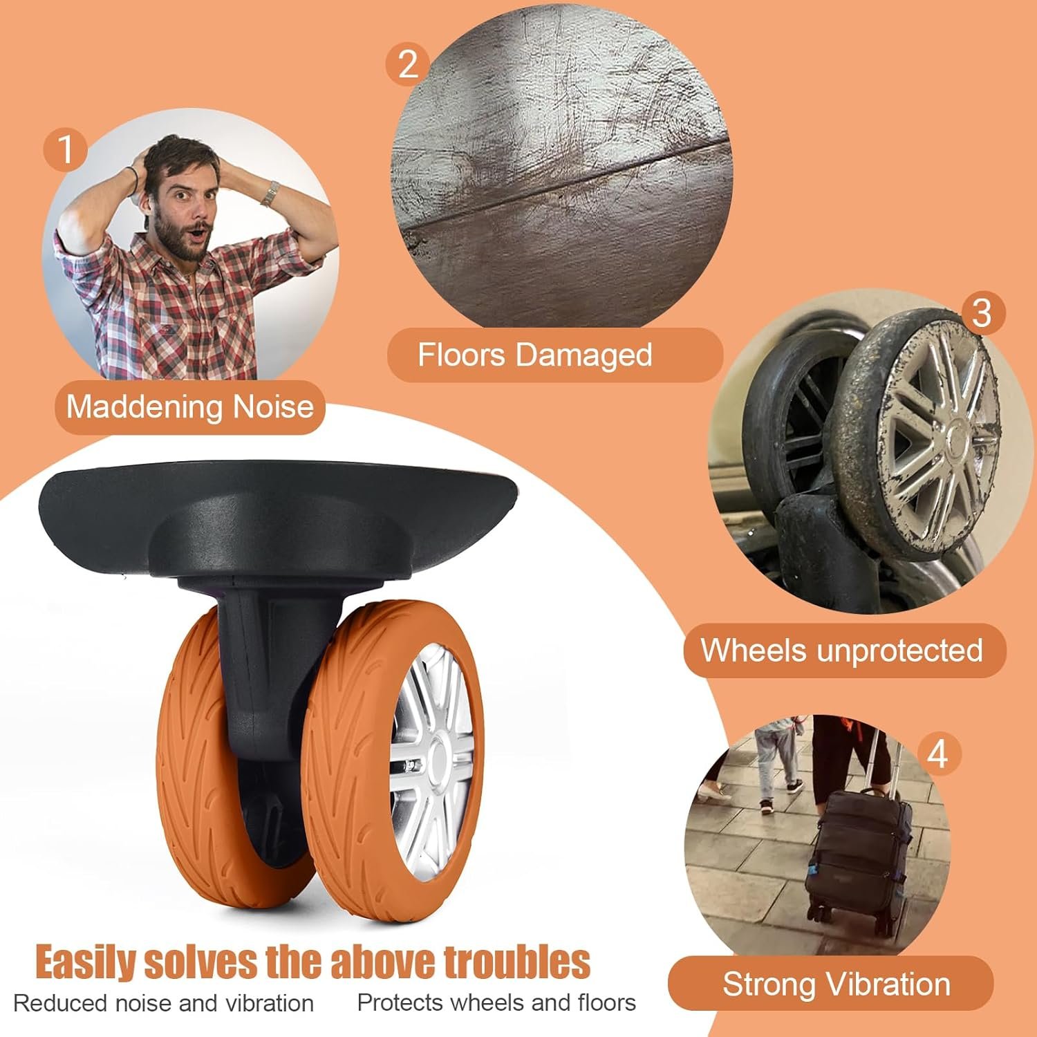 8 Pcs Luggage Wheel Cover, Carry On Luggage Suitcases Wheel Protector,Wear-Resistant, Anti-Noise, Silicone Protective Covers For Luggage and Office chair (Orange) - Image 2