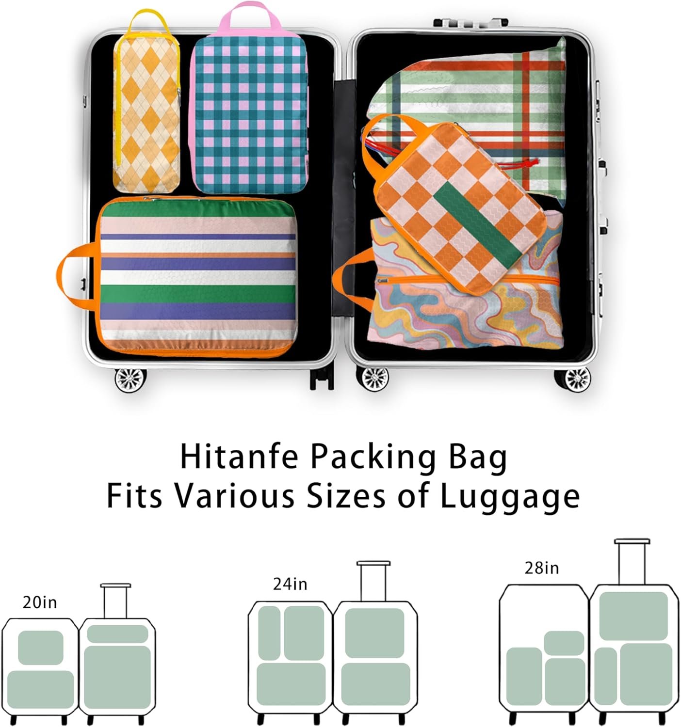 6 Pcs Compression Packing Cubes, Packing Cubes for Travel, Waterproof Luggage Organizer Bags Set, Cute Packaging Cubes for Women Kids Backpack Carry-Ons - Image 4
