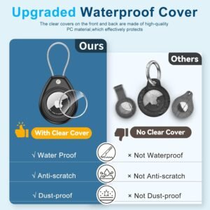 Waterproof Airtag Holder,Airtag Keychain with Secure Lock,Airtags Case for Apple Airtags,Anti-Lost Protective Case Air tag Accessories for Dog,Keys,Luggage,Men Women’s Keyrings & Keychains-Black