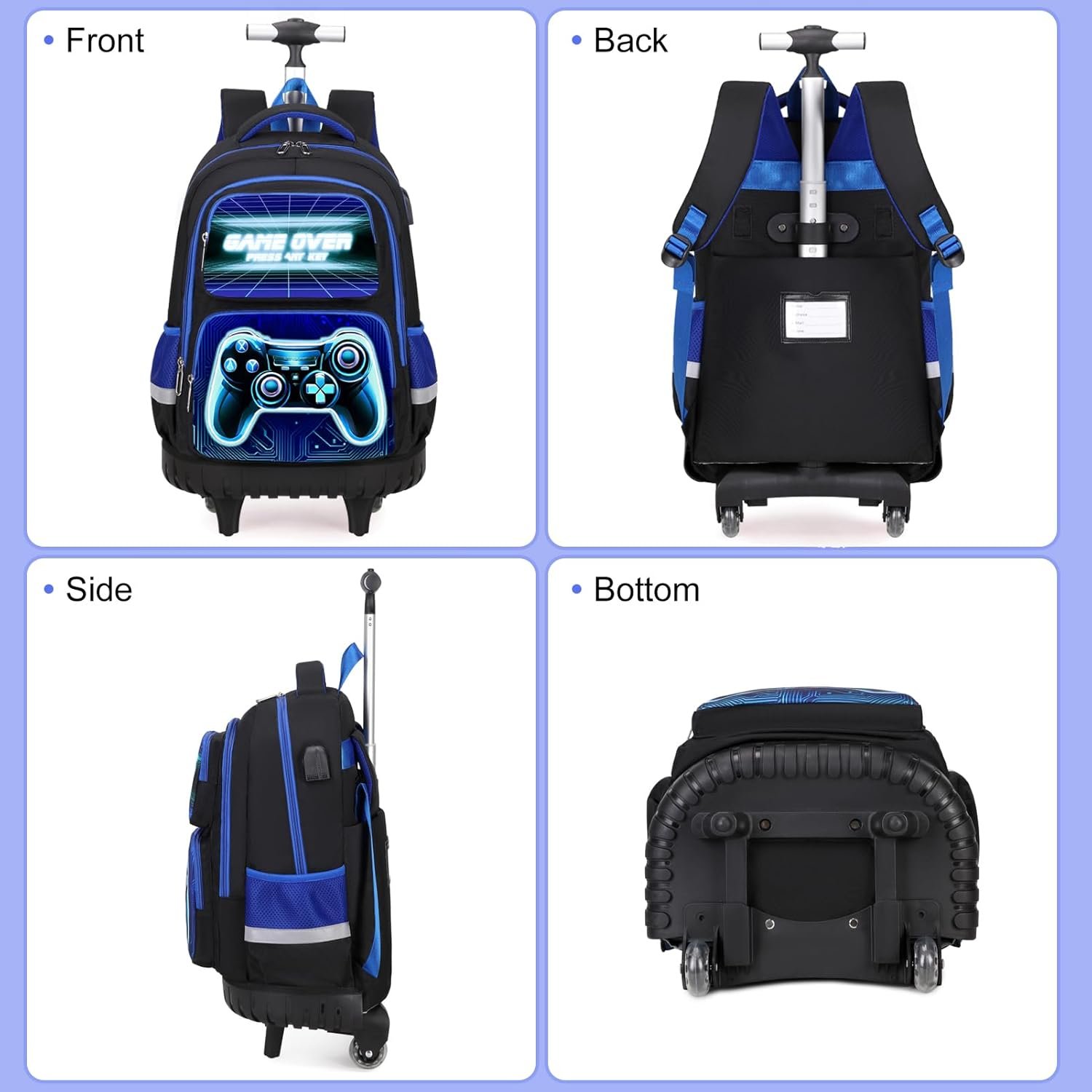 Bevalsa Rolling Backpack for Boys, 3PCS Gamer Roller School Backpacks with Lunch Box & Pen Case, Kids Bookbag Schoolbag with Wheels for Teen Boy Kindergarten Elementary Middle School - Image 8