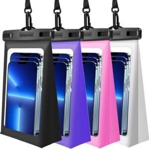 4 Pack Floating Waterproof Phone Pouch – Float Clear Cell Holder Protector with Lanyard – Universal Large Floatable Water Proof Dry Bag Case for iPhone 16 Pro Max Samsung Galaxy – Beach Swimming Pool
