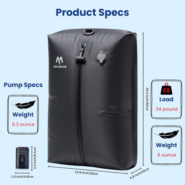 Vacuum Bags for Travel, IP67 Reusable Vacuum Seal Bags for Clothing with Electric Pump, Vacuum Seal Packing cube for Suitcases, Backpack & Travel (2PC+Pump) - Image 5