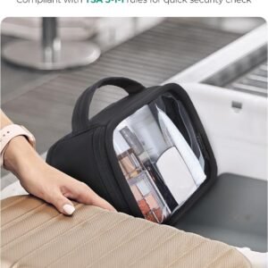 BAGSMART TSA-Approved Toiletry Bag, Large Opening Clear Makeup Bag with Handle, Quart Sized Travel Toiletry Bag, Carry-On Airline Compliant for Men and Women (Black)