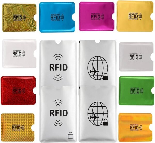 16 RFID Blocking Sleeves Set (10 Credit Card Holders & 4 Passport Protectors) Identity Theft Protection Secure Sleeves Set.Waterproof aluminum foil slim Design easily into your Wallet - Image 2
