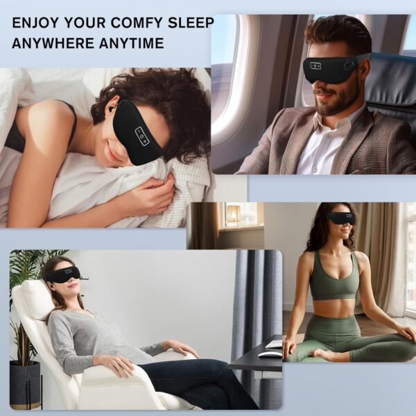 White Noise Sleep Mask, Breathable 3D Soft Eye Mask with Earplugs for Side Sleepers, Blackout 3D Contoured Eye Cover with Adjustable Strap for Women Men, no Bluetooth, no APP(Black) - Image 7