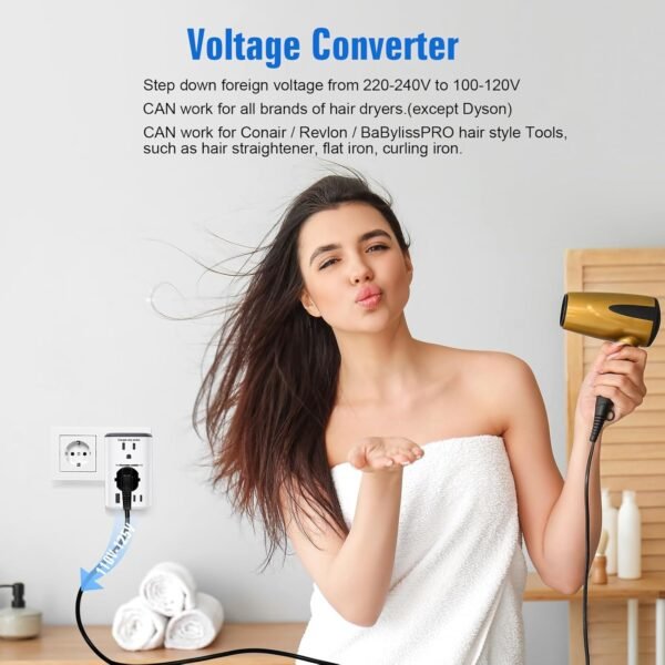 Voltage Converter Us to Europe, 220v to 110v Power Adapter, European Plug Power Converter 2500w, Transformer for Curly Hair Dryer, Travel Adapter Worldwide Step Down， - Image 2