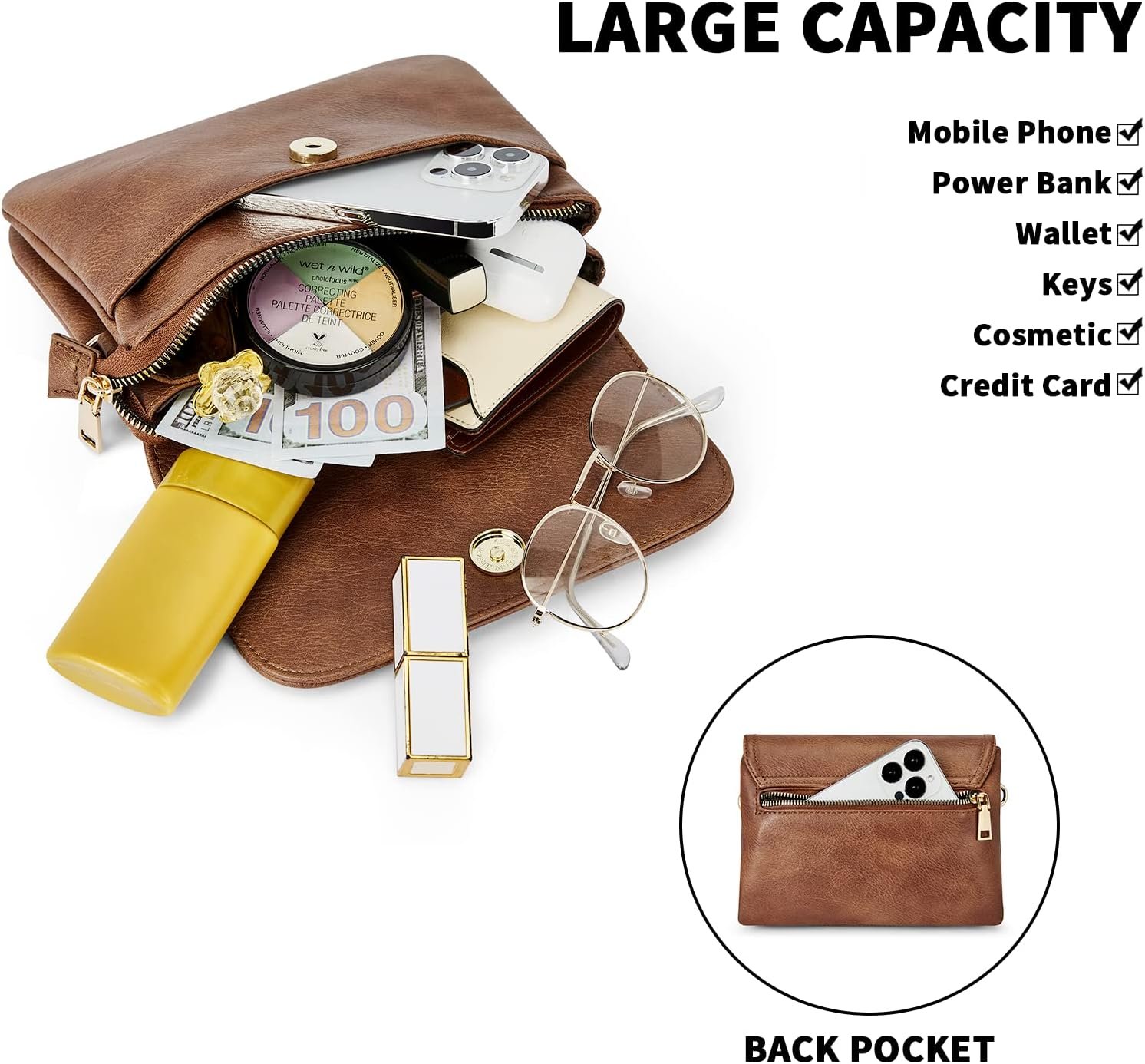 CHOLISS Small Crossbody Bags for Women, Vegan Leather Cell Phone Purse, Mini Travel Purse with Adjustable Strap - Image 4