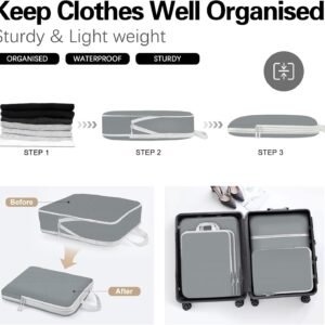 Compression Packing Cubes for Travel,Waterproof Packing Compression Cubes for Travel Packing Organizers,Luggage Cubes for Packing,Ultralight Expandable Packing Cubes Compression (Grey 5 Pack)