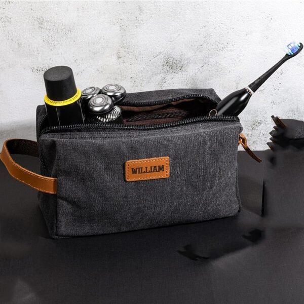 Custom Canvas Toiletry Bag For Men Water Resistant Personalized Name Toiletry Travel Bag Anniversary Birthday Gifts For Father Son 9.5×5.25×4.5INCH 5 Colors - Image 5