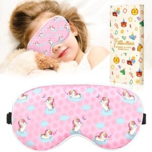 Sleep Mask for Kids – Cute Cartoon Silk Eye Mask for Sleeping with Adjustable Strap Soft Smooth Light Silk Kids Eye Cover for Boys Girls Teens, Sleeping Unicorns