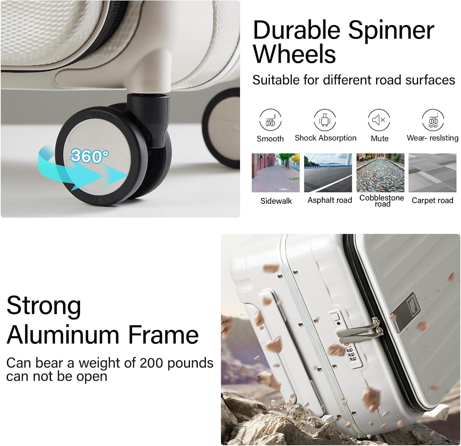 Hanke 20 Inch Carry On Luggage with Wheels PC Hard Shell Suitcase Top Opening Aluminum Frame Travel Luggage Suitcases for Woman Men Gifts.(Ivory White) - Image 6