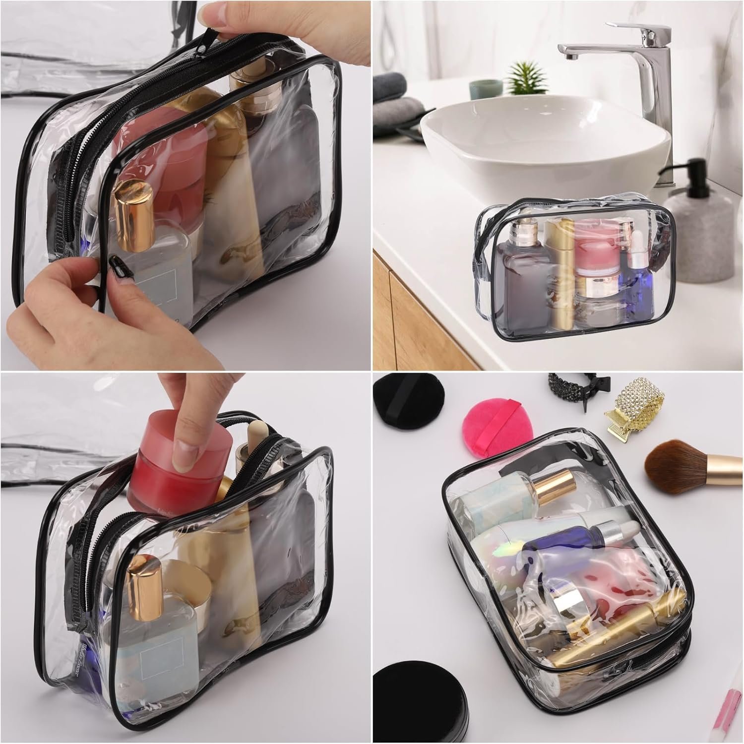 Tbestmax 20 Pack Clear Cosmetic Bags Makeup Bags Portable Waterproof Travel Toiletry Bags Organizer Black, 7.5"x 4.8"x 2.3" - Image 7