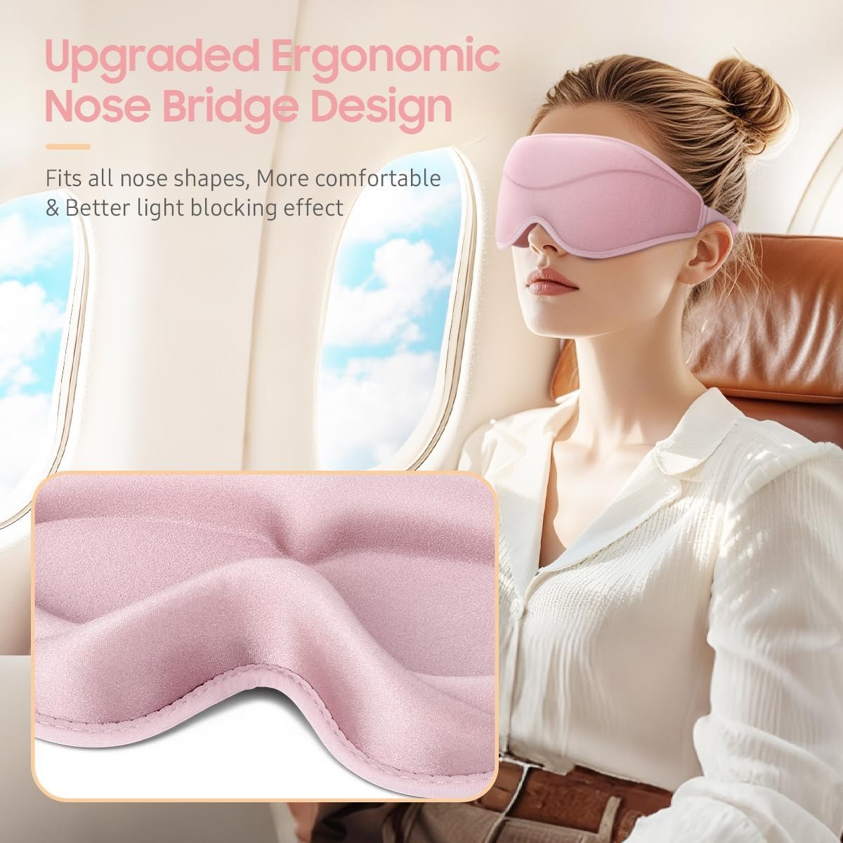 Sleep Mask, Premium Eye Mask for Sleeping, Total Blackout, Super Soft Comfort, Adjustable Fit, Upgraded 3D Ergonomic Designed Sleeping Mask for Home, Office, Travel, Meditation, Yoga, Pink - Image 6