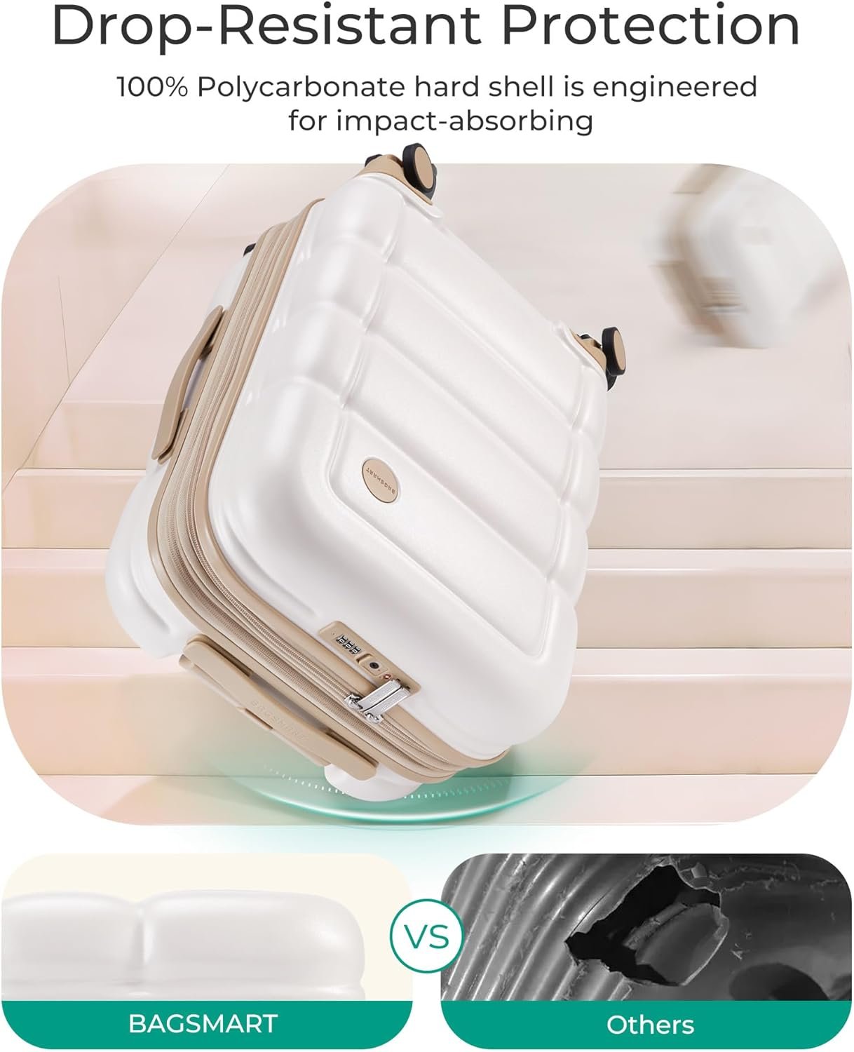 BAGSMART Carry on Luggage with Spinner Wheels, 22x14x9 Carry On Luggage Airline Approved With TSA Lock, Durable Hard Shell Carry On Suitcase 20 inch, Ivory - Image 6