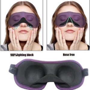 3D Eye mask for Sleeping,Machine Washable, Sleep Mask for Women, Blinder Blindfold Airplane (Black+Purple)