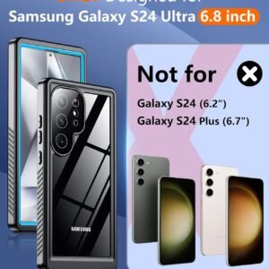 Temdan for Samsung Galaxy S24 Ultra Case,Waterproof Built-in Lens & Screen Protector[Full Body Shockproof][12 FT Military Drop Proof][Dustproof][IP68 Underwater] Case for S24 Ultra 5G 6.8”-Blue/Clear