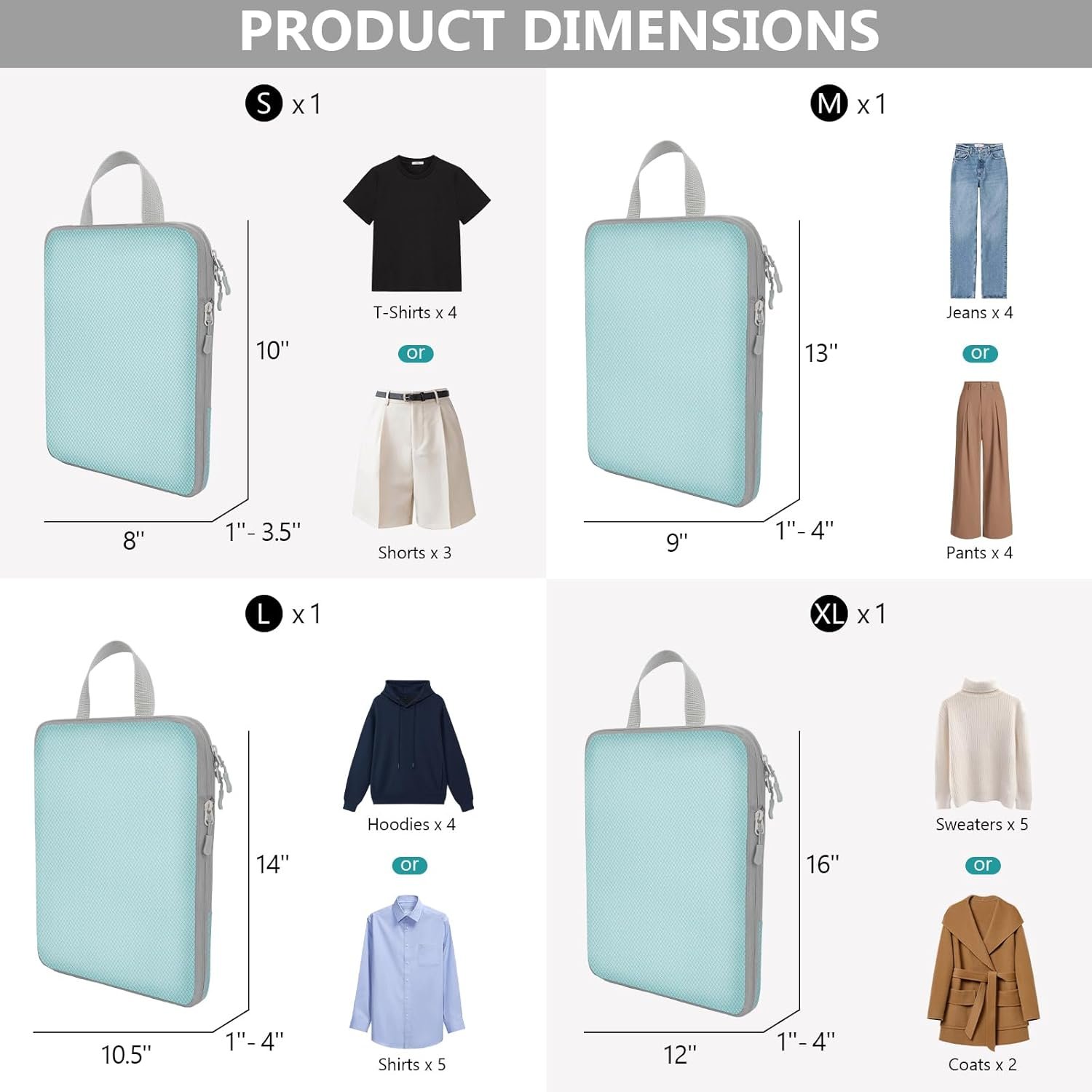 4 Set Compression Packing Cubes for Travel, Suitcase Organizer Bags Set for Luggage, Road Trip Travel Accessories in 4 Sizes (Extra Large, Large, Medium, Small), Blue - Image 3