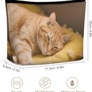 Waterproof Travel Makeup Bag Case Organizer, PU Leather Cozy Cat Cosmetic Bags, Small Toiletry Case Cute, Portable Zipper Pouch for Women Men, Travel Accessories