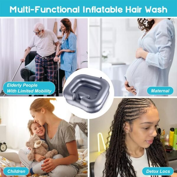 Inflatable Shampoo Basin, Loc Detox Tub for Dreads, Shampoo Buddy Bowl for Bedridden, Disabled,Injured with 2.5 GL Portable Water Shower Bag（Silvery） - Image 6