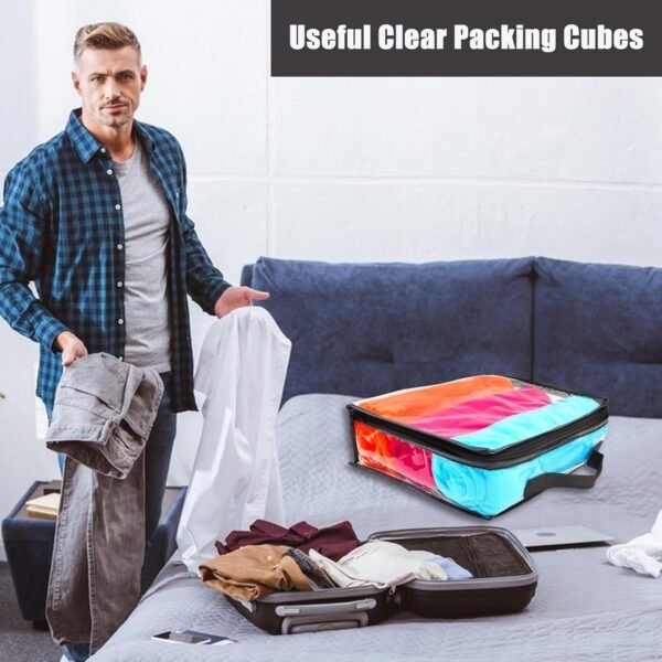 10 Pieces Large Clear Travel Packing Cube ，Clear Vinyl Zippered Storage Bags See Through Moving Bag Plastic Storage Bags PVC Multipurpose Pouch with Handle for Sweater Shirts Dress Storage - Image 5