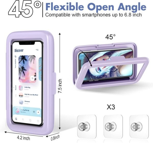 LC-dolida Shower Phone Holder Waterproof 480 Rotation Phone Stand Case Mount for Bathroom Batheub Kitchen Wall Mirro Compatible with iPhone 16 15 14 13 Plus Pro Max XS XR Women Men Gift - Image 8