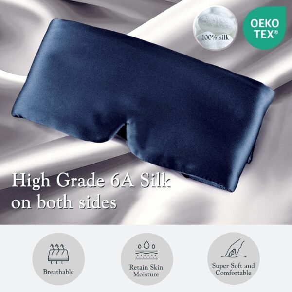 Nature Silk Sleeping Mask Soft Featherweight Eye Mask Large Wrap-Around Blindfold with Adjustable Velcro Blackout for Wild Sleeper Nose Cut (NavyBlue) - Image 7