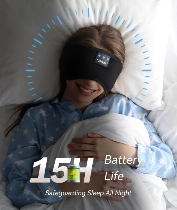 TOPOINT Sleep Mask with Headphones Bluetooth 5.4 Wireless, Sleep Headphones Earphones Earbuds with Microphone HD Speakers Music, Blackout Eye Mask for Sleeping Travel Meditation Men Women Cool Gadgets - Image 6