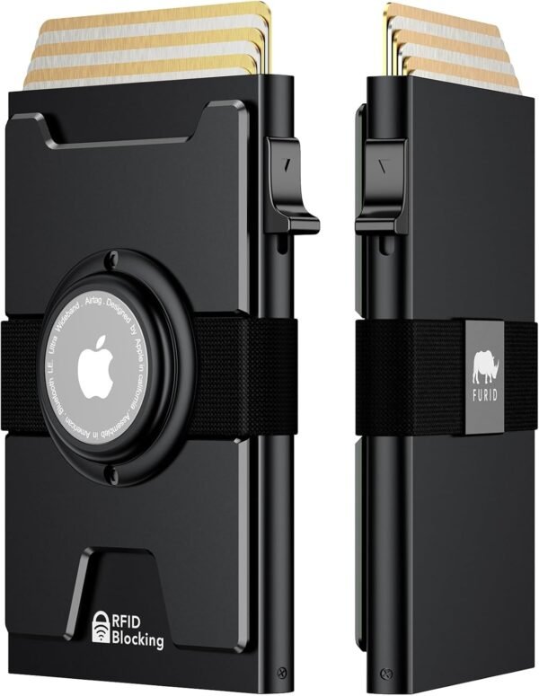 furid Smart Airtag Wallet Men: Metal Wallet with Airtag Holder - Apple Air Tag Wallet for Men Airtag, Slim Minimalist Pop Up Card Wallet